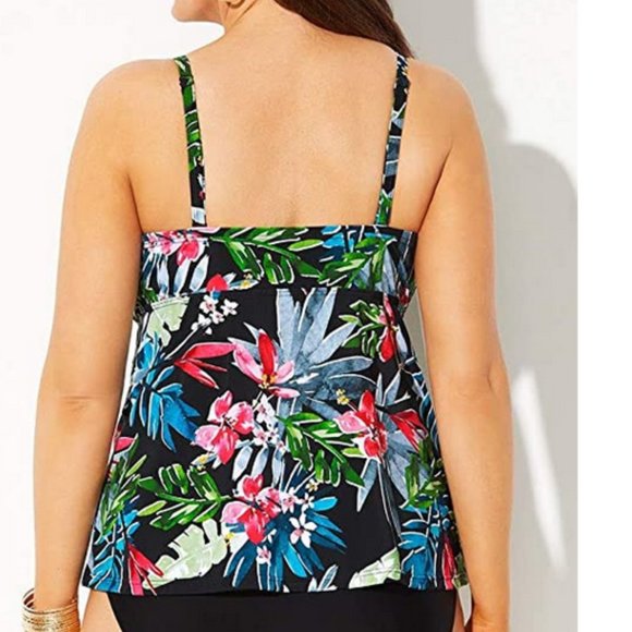 Nwt Swimsuits For All Underwire Tie Tankini Top Plus Size 30 4X Black Floral - Picture 2 of 4